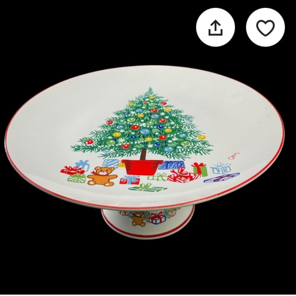 Vintage Porcelain Pedestal Christmas Cake Stand Himark by Saltera Made in Japan
